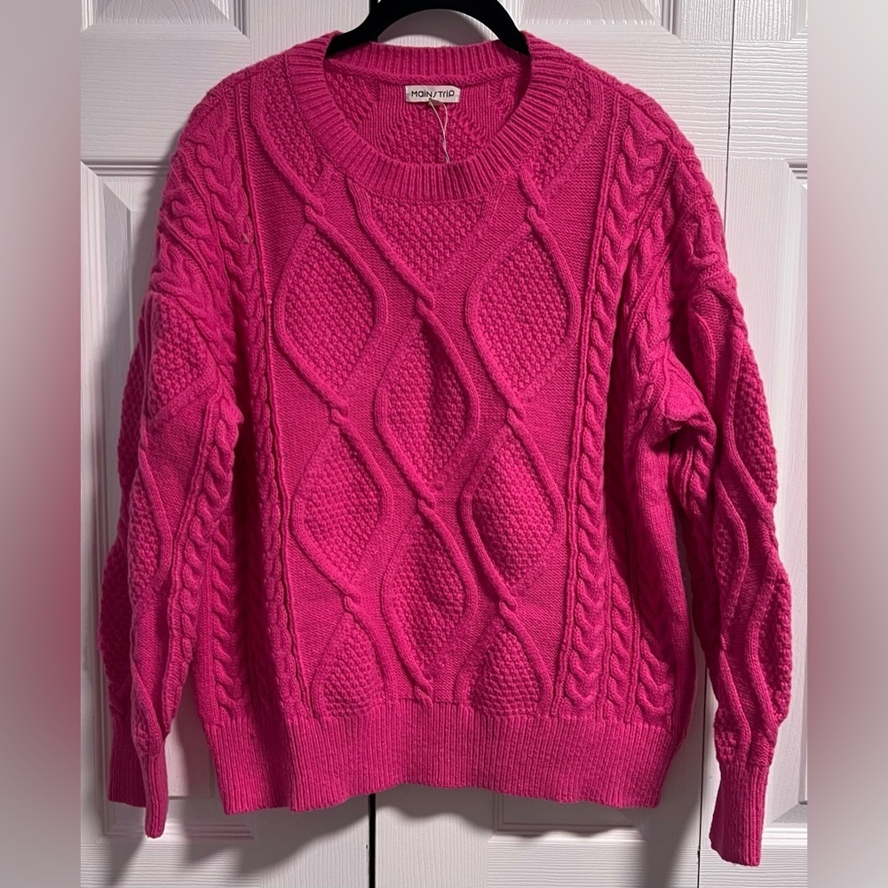 Women's Main Strip Fuchsia Cable Knit Sweater
